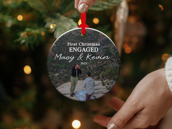 First Christmas Engaged Ornament, Personalized Engagement Photo Ornament, Newly Engaged Couple Ornament, First Christmas Together, (OR-72) - 3.jpg