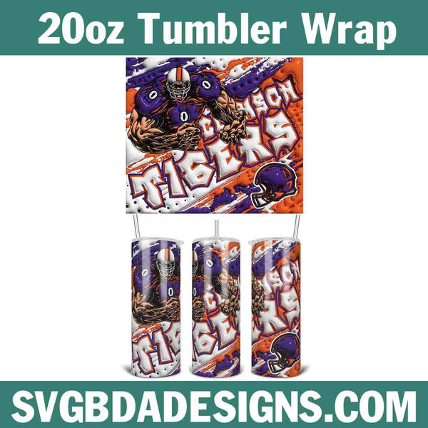 Clemson Tigers Football 3D Inflated Tumbler Wrap.jpg