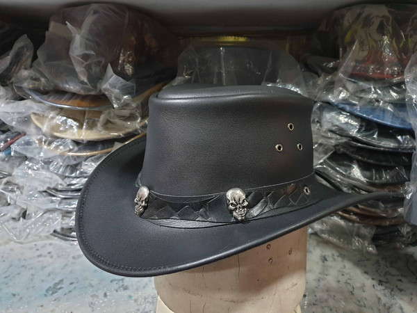 Tri Skulls Band Black Leather Cowboy Hat (6).jpg