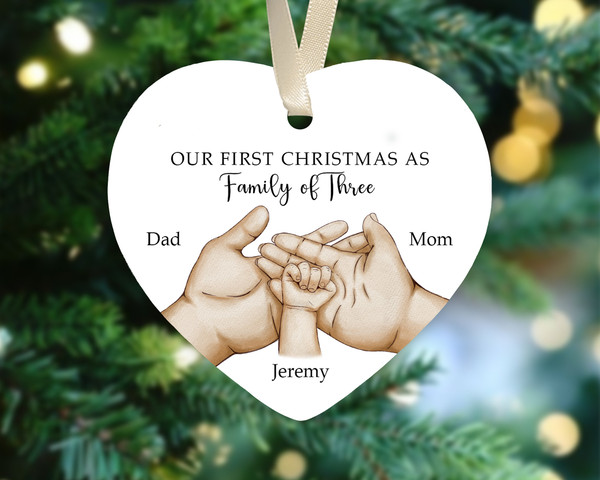 Personalized Family of Three Ornament, New Family Christmas Ornament, Baby First Christmas Ornament, 2023 Family Ornament, Family Xmas Gift - 2.jpg