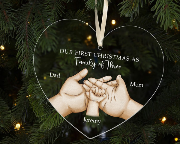 Personalized Family of Three Ornament, New Family Christmas Ornament, Baby First Christmas Ornament, 2023 Family Ornament, Family Xmas Gift - 4.jpg
