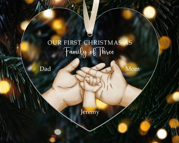 Personalized Family of Three Ornament, New Family Christmas Ornament, Baby First Christmas Ornament, 2023 Family Ornament, Family Xmas Gift - 5.jpg
