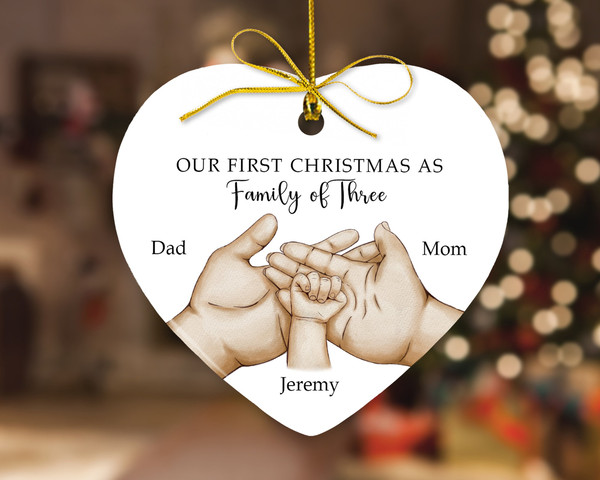 Personalized Family of Three Ornament, New Family Christmas Ornament, Baby First Christmas Ornament, 2023 Family Ornament, Family Xmas Gift - 6.jpg