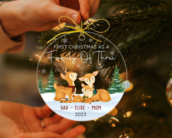 Personalized First Christmas As A Family of Three Ornament, New Baby Christmas Ornament 2023, Custom Family Christmas Ornament, Xmas Decor - 2.jpg
