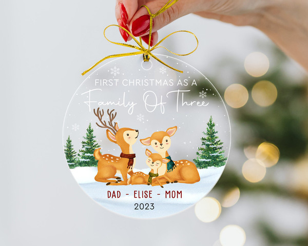 Personalized First Christmas As A Family of Three Ornament, New Baby Christmas Ornament 2023, Custom Family Christmas Ornament, Xmas Decor - 3.jpg