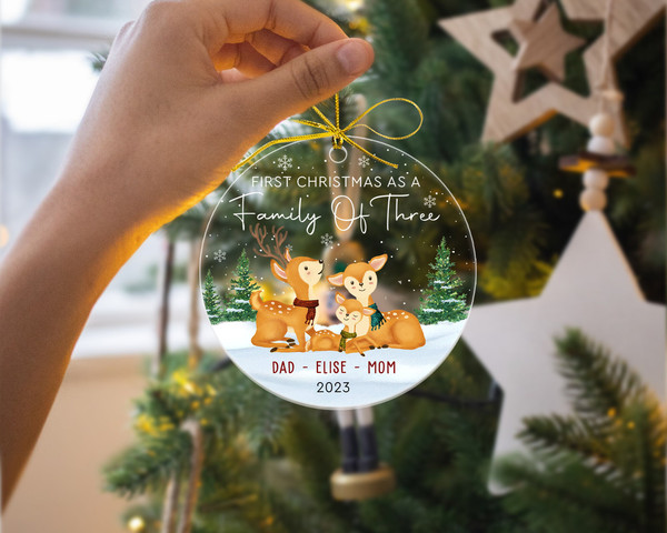 Personalized First Christmas As A Family of Three Ornament, New Baby Christmas Ornament 2023, Custom Family Christmas Ornament, Xmas Decor - 4.jpg