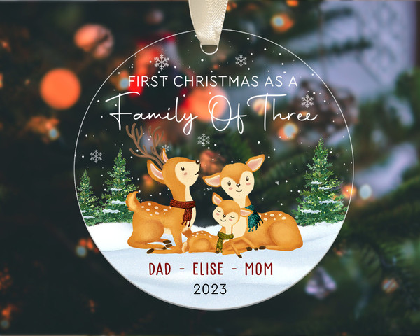 Personalized First Christmas As A Family of Three Ornament, New Baby Christmas Ornament 2023, Custom Family Christmas Ornament, Xmas Decor - 5.jpg