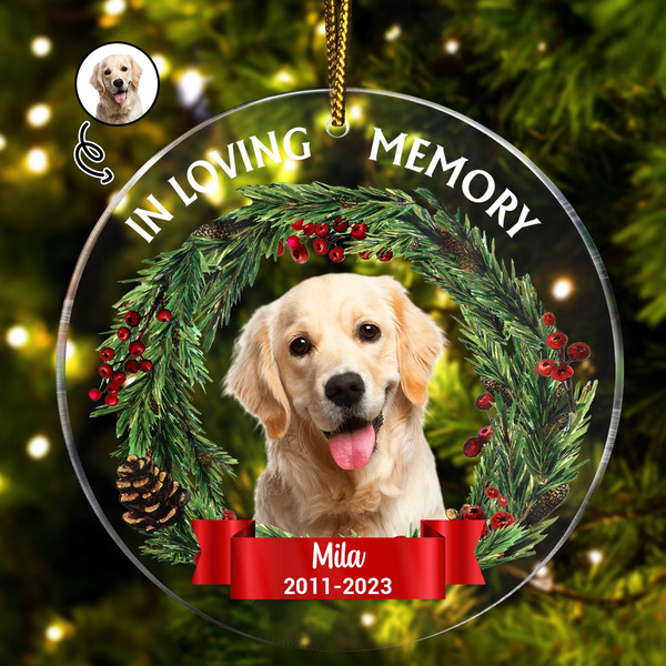 Custom Dog Photo Ornament, Dog Memorial Gift, Loss of Pet, Pet Ornament, Christmas Keepsake, Dog Memorial Ornament, You Left Paw Prints - 2.jpg