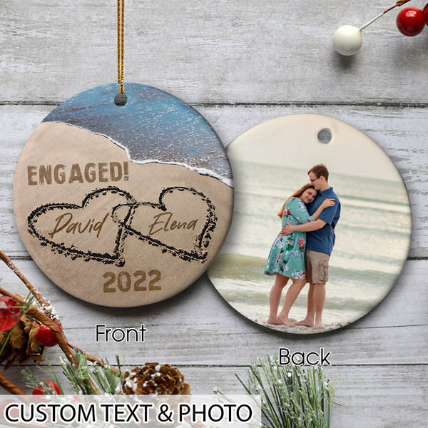 Beach Engaged Ornament, Engagement Ornament Gift, Engagement Photo Ornament, Personalized Engagement Gift, Engagement Christmas Gift - 3.jpg