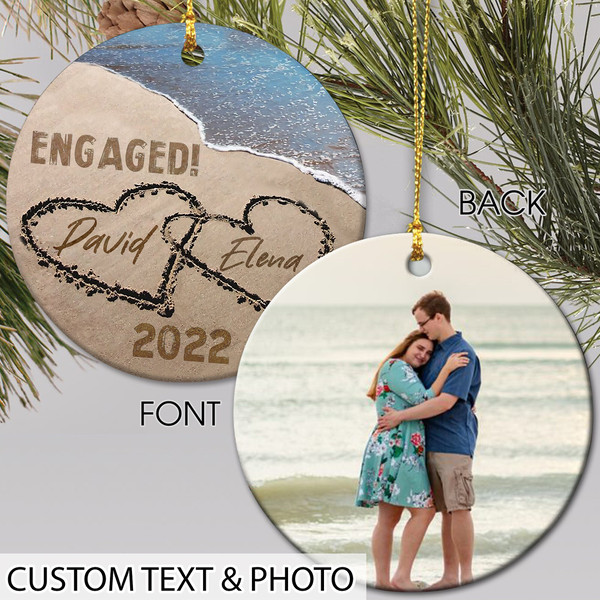 Beach Engaged Ornament, Engagement Ornament Gift, Engagement Photo Ornament, Personalized Engagement Gift, Engagement Christmas Gift - 4.jpg