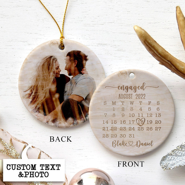Personalized Engaged Ornament with Photo, Engaged Christmas Ornament, Custom Engagement Gift, Engagement Party Gift, Calendar Ornament - 1.jpg