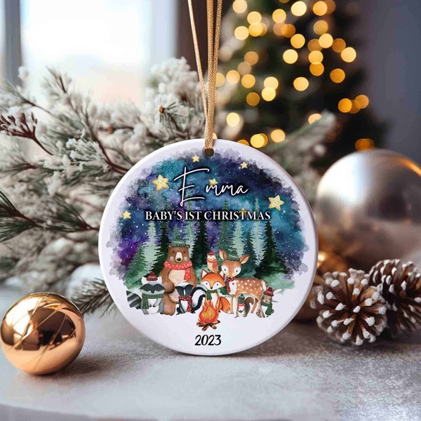 Woodland Baby's First Christmas Ornament, Personalized Baby Christmas Ornament, Baby's First Christmas Decoration, Baby Keepsake Gift - 2.jpg