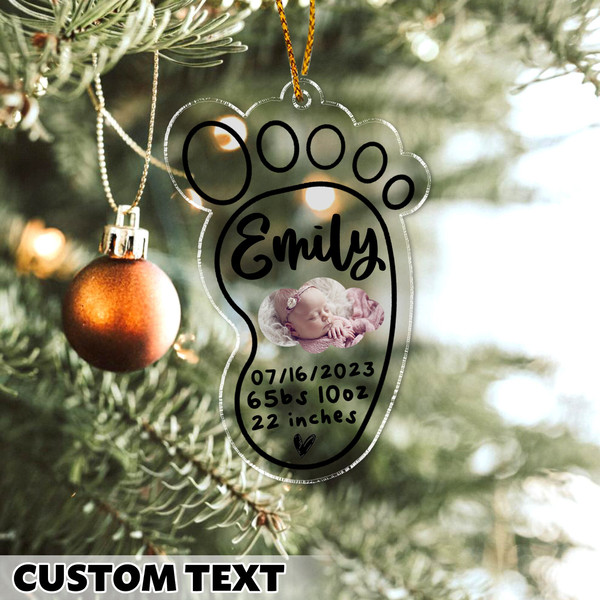 Babys First Christmas Ornament 2023, Personalized Birth Stats Ornament, Baby Photo Ornament, Baby Keepsake, Newborn Gift, Baby Feet Ornament - 2.jpg