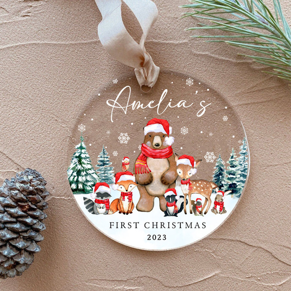 Personalized Baby First Christmas Ornament, New Baby Christmas Gift, Baby Keepsake, Baby Shower Gift, 1st Christmas Gift, Woodland Animals - 2.jpg