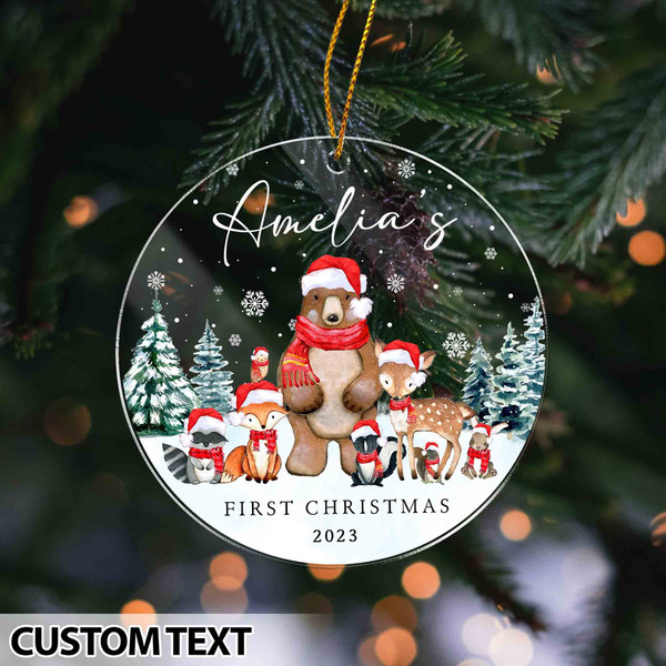 Personalized Baby First Christmas Ornament, New Baby Christmas Gift, Baby Keepsake, Baby Shower Gift, 1st Christmas Gift, Woodland Animals - 6.jpg