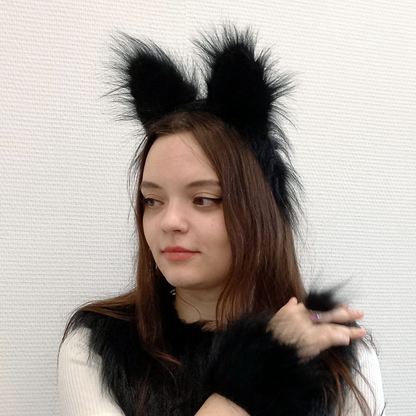 Headband with faux fur ears. Gray, black, beige faux fur ears for a fancy dress of a wolf, husky, lioness, cat, panther.