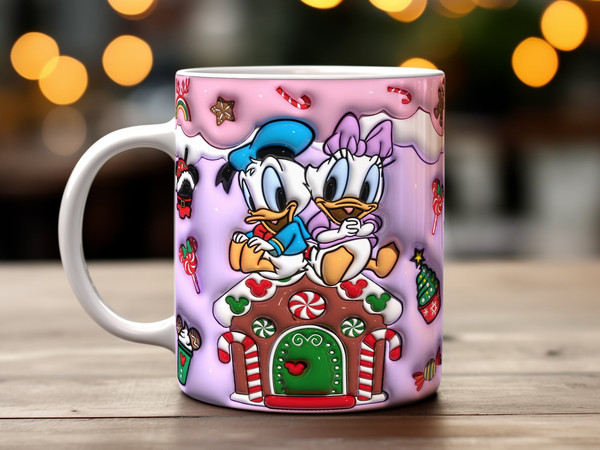 Donald Kids On Candy House 3D Inflated Christmas Mug Wrap, Cartoon Christmas 11oz 15oz Mug Design PNG, 90s Cute 3D Puff 20oz Mug Wrap Gift - 1.jpg