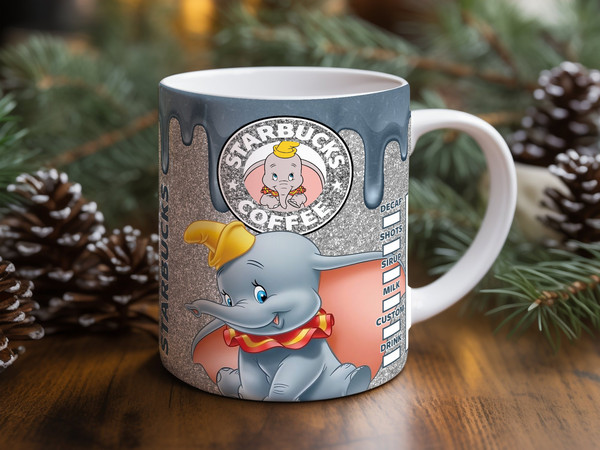 Dumbo Silver Glitter Mug Wrap Design, 90 s Cute Christmas 11oz 15oz Mug Design Download PNG, Cartoon 20oz Digital Mug Wrap PNG Download - 3.jpg