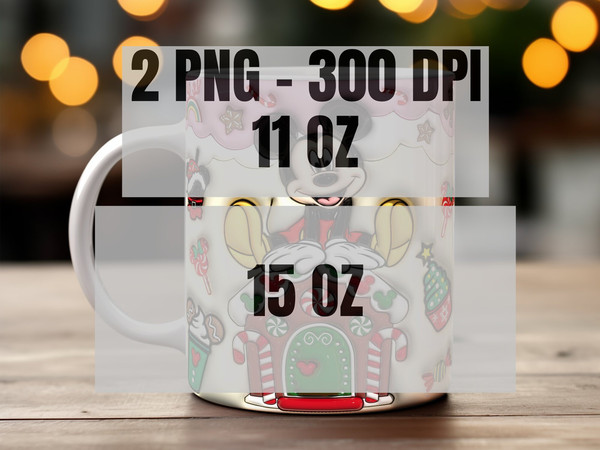 Mickey On Candy House 3D Inflated Christmas Mug Wrap, Cartoon Christmas 11oz 15oz Mug Design Download PNG, 3D Puff 20oz Digital Mug Wrap PNG - 2.jpg