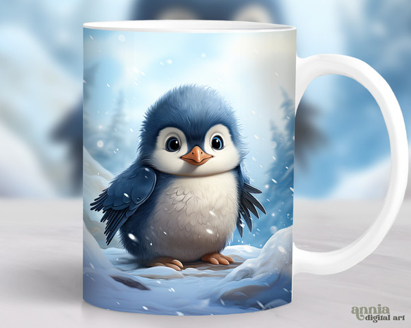 Winter Baby Penguin Mug Wrap, Cute Animal Mug Sublimation Design, Christmas Kawaii 11oz Coffee Cup Wrap, Arctic 15 oz Mug Wrap PNG Design - 1.jpg
