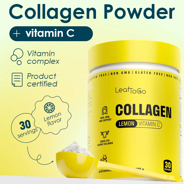 LeafToGo Collagen Peptide Beef Powder with Lemon Flavor and Vitamin C 180g/6.3oz