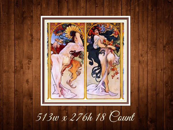 Seasons  Cross Stitch Pattern  Alphonse Mucha 1897   513w x 276h - 18 Count  PDF Vintage Counted.jpg