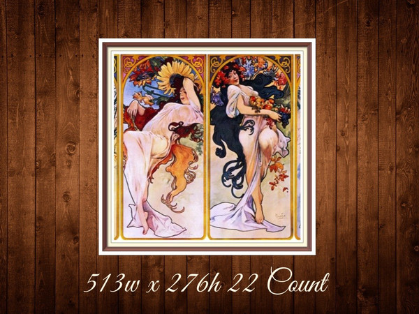 Seasons  Cross Stitch Pattern  Alphonse Mucha 1897   513w x 276h - 22 Count  PDF Vintage Counted.jpg