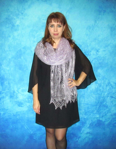lilac hand knit warm women's scarf, pale violet Russian Orenburg shawl, Wool wrap,  Bridal stole, Gift for mum.JPG