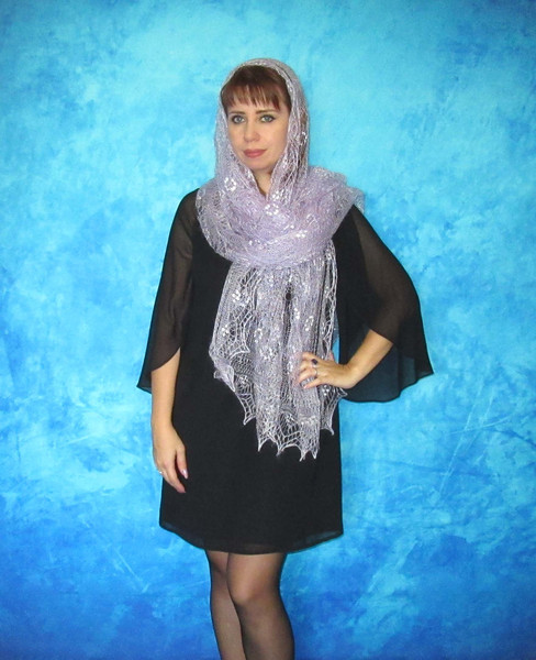 lilac hand knit warm women's scarf, pale violet Russian Orenburg shawl, Wool wrap,  Bridal stole, Gift for a woman.JPG