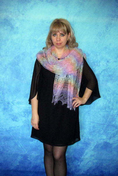rainbow russian shawl, orenburg shawl, goat wool wrap, stole, gift for her.JPG