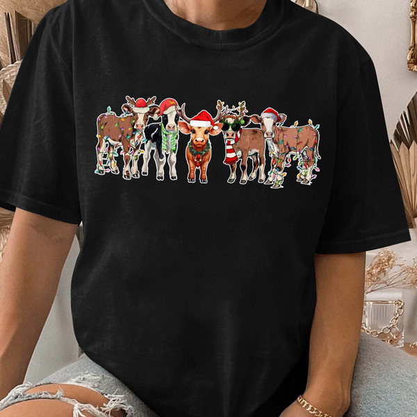 Сute Christmas Cows, Christmas Heifer, Mooey Christmas, Funny Christmas Highland Cow Gift Unisex T Shirt Sweatshirt Hoodie 2.jpg
