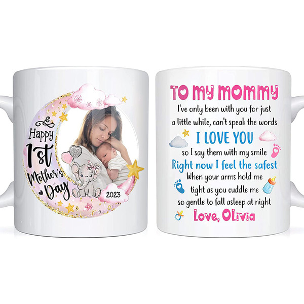 Personalized New Mom Gift Baby Photo Mug Elephant Custom Photo Mug with Kid's Name Photo Mama Mug Mom Coffee Mug First Mother Day Gift.jpg