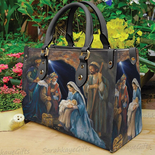 Christmas Jesus leather Bag Handbag, Christmas Woman Handbag, Christmas Women Bag and Purses, Custom Leather Bag, Christmas Gift.jpg