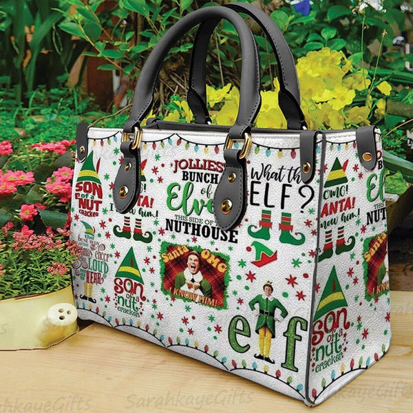 Elf Christmas Leather Bag, Elf Lover Handbag, Custom Leather Bag, Woman Handbag, Custom Leather Bag, Handbag comes with long strap.jpg