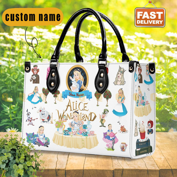 Alice In Wonderland Leather Bag, Cute Alice With Friends Women Handbag, Disney Handbag, Disney Fan Gift, Custom Leather Bag, Shopping Bag 1.jpg