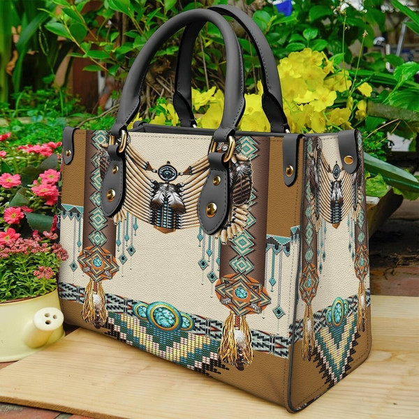 Brown Pattern Breastplate Native Leather Bag, Native Woman Purse, Mandala Handbag, Vintage Handbag, Custom Leather Bag, Personalized Bag.jpg