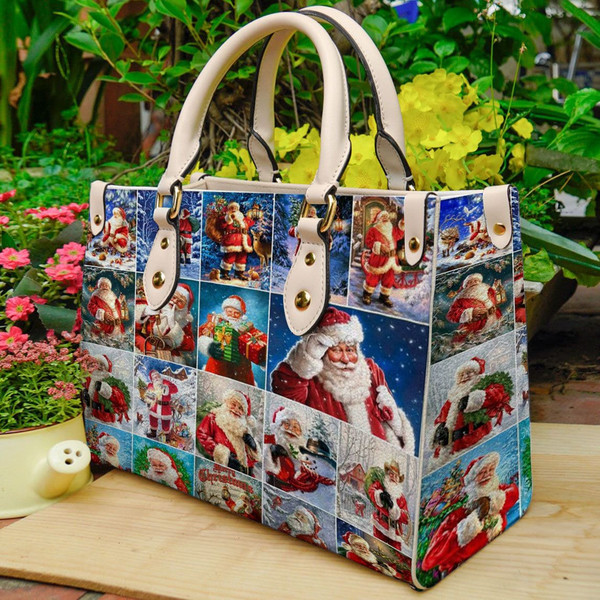 Christmas Santa Claus Women leather Bag Handbag,Christmas Woman Handbag,Christmas Women Bag and Purses,Custom Leather Bag,Christmas Gift 4.jpg