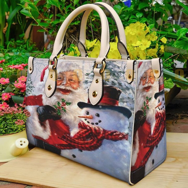 Santa Claus Santa Leather Handbag, Christmas Woman Handbag, Christmas Women Bag and Purses, Custom Leather Bag, Christmas Gift, Shopping Bag.jpg