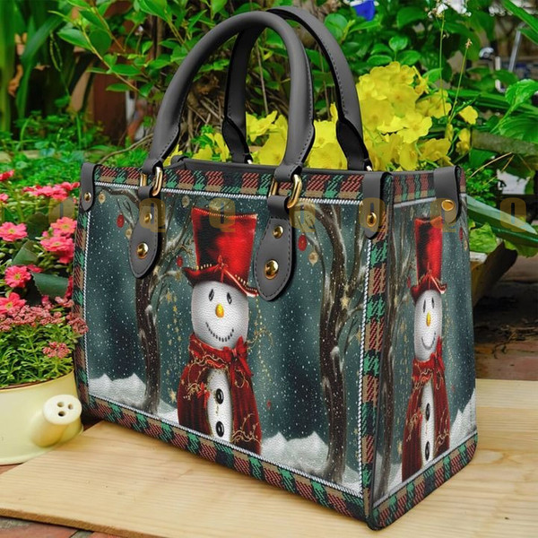 Shih Tzu Snowman Leather Handbag, Christmas Woman Handbag, Christmas Women Bag and Purses, Custom Leather Bag, Christmas Gift, Shopping Bag 1.jpg