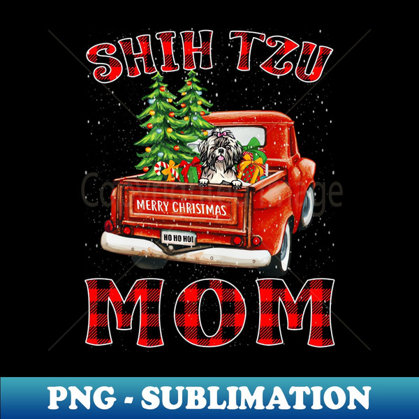 YS-20231118-6552_Christmas Shih Tzu Mom Santa Hat Truck Tree Plaid Dog Mom Christmas 9585.jpg
