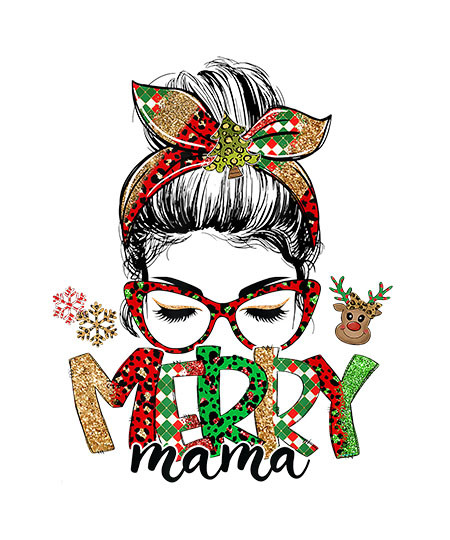 Merry Mama Christmas Women Messy Bun Reindeer Holidays Xmas T-Shirt_1 copy.jpg