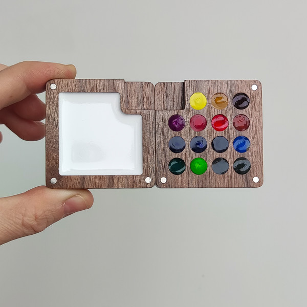 Mini wooden watercolor palette(8 cells for colors),with book - Inspire  Uplift