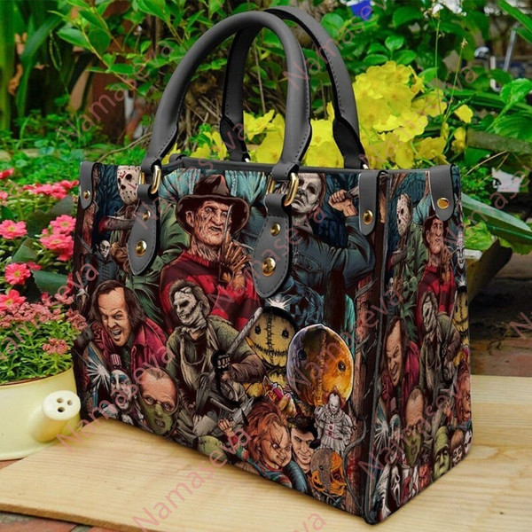 Halloween Leather Handbag, Halloween Leather Tote Bag, Horror Movie Characters Bag, Woman Shoulder Bag, Crossbody Bag, Movie handbag 1.jpg