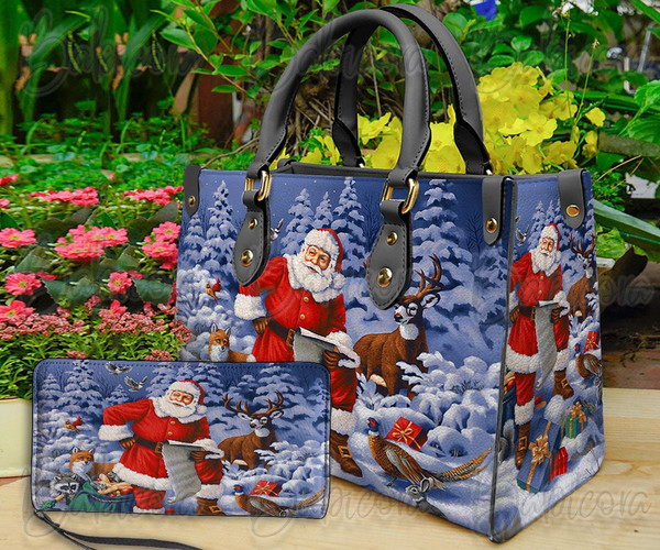 Christmas Santa Claus leather Bag Handbag, Christmas Women Bag and Purse, Christmas Gift, Custom Handbag, Santa Claus Christmas Bag.jpg
