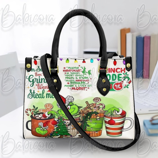 Grinch Christmas Leather Bag & Wallet, Grinchmas Women Shoulder Bag, Grinch Handbag, Grinch Lover Gift, Custom Handbag, Christmas Bag 73.jpg