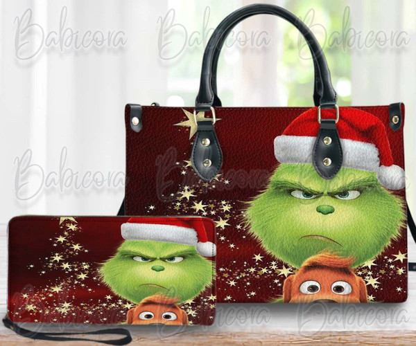 Grinch Christmas Leather Bag & Wallet, Grinchmas Women Shoulder Bag, Grinch Handbag, Grinch Lover Gift, Custom Handbag, Christmas Bag 87.jpg