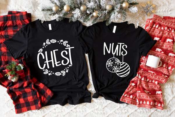 Chest Nuts Christmas Shirts, Christmas Couple T-Shirts, Funny Matching Couple Tees, Christmas Couple Party Outfits, Couples Christmas Gift.jpg