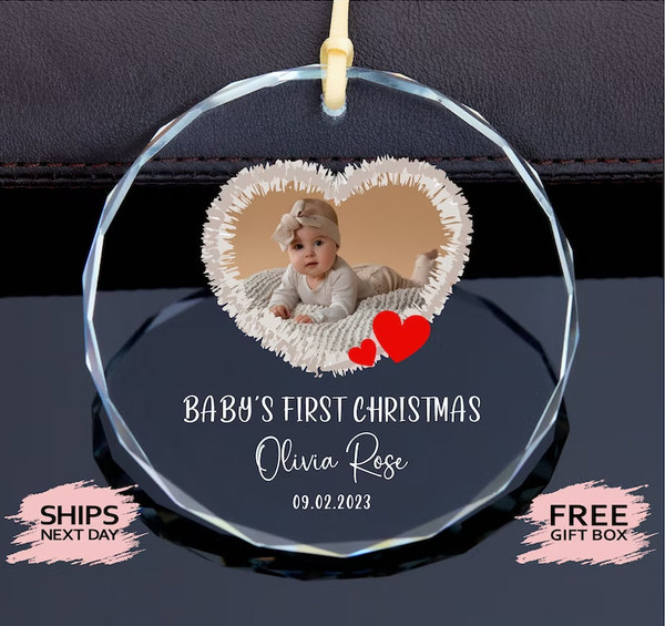 First Baby Christmas Glass Ornament, First Baby Announcement Glass Ornament,Baby Christmas Ornament,Baby Photo Glass Ornament,Glass Ornament.jpg