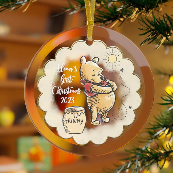 Personalised Baby's 1st Christmas Ornament, Baby's First Christmas Decoration, New Baby Christmas Gift, Pooh Glass Ornament, Baby Gift.jpg