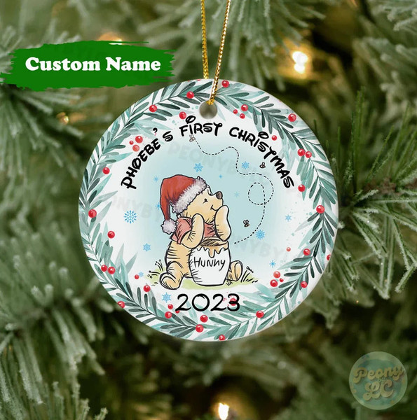 Personalized Name Photo Baby First's Christmas 2023 Ornament , Pooh First Baby Christmas Ornament, Disney Baby Ornaments, 2023 Ornament Gift.jpg